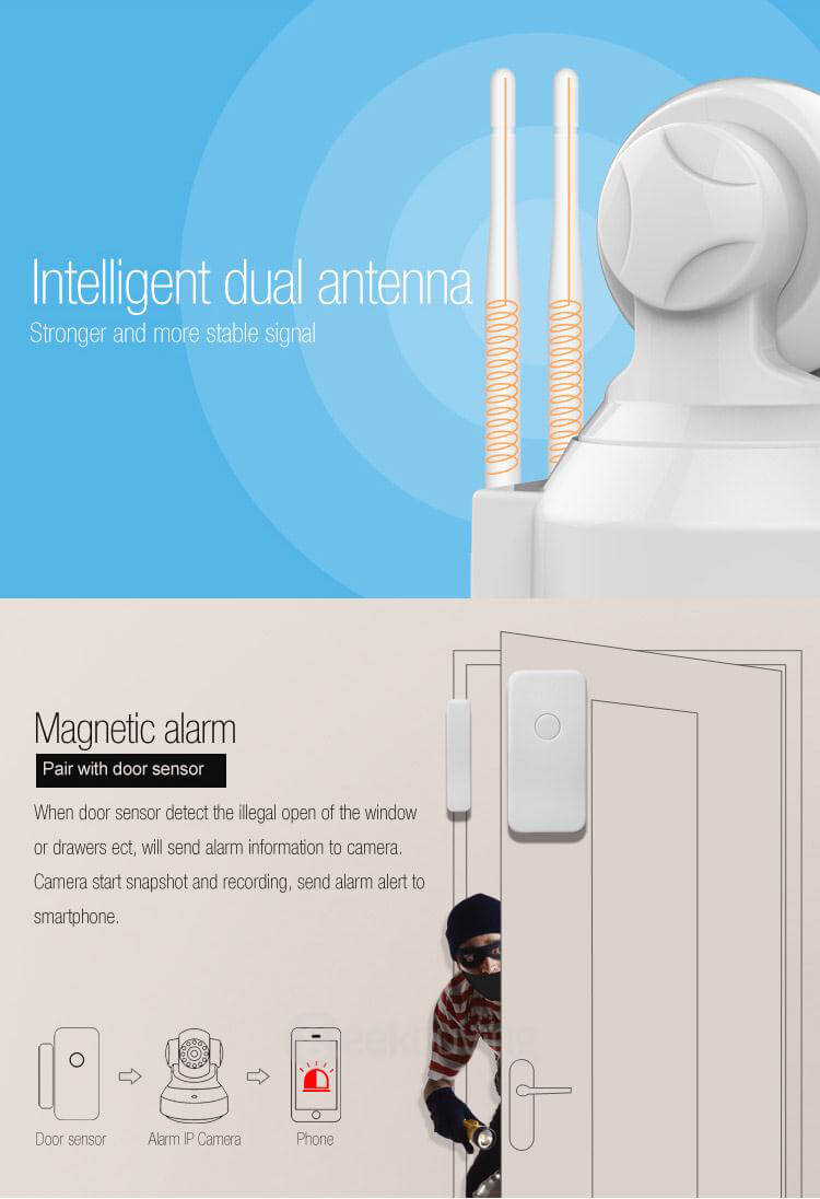 Vstarcam Eye4 C7837WIP-AR IP Camera 720P Wireless Network Intelligent Home Security Alarm System - Black