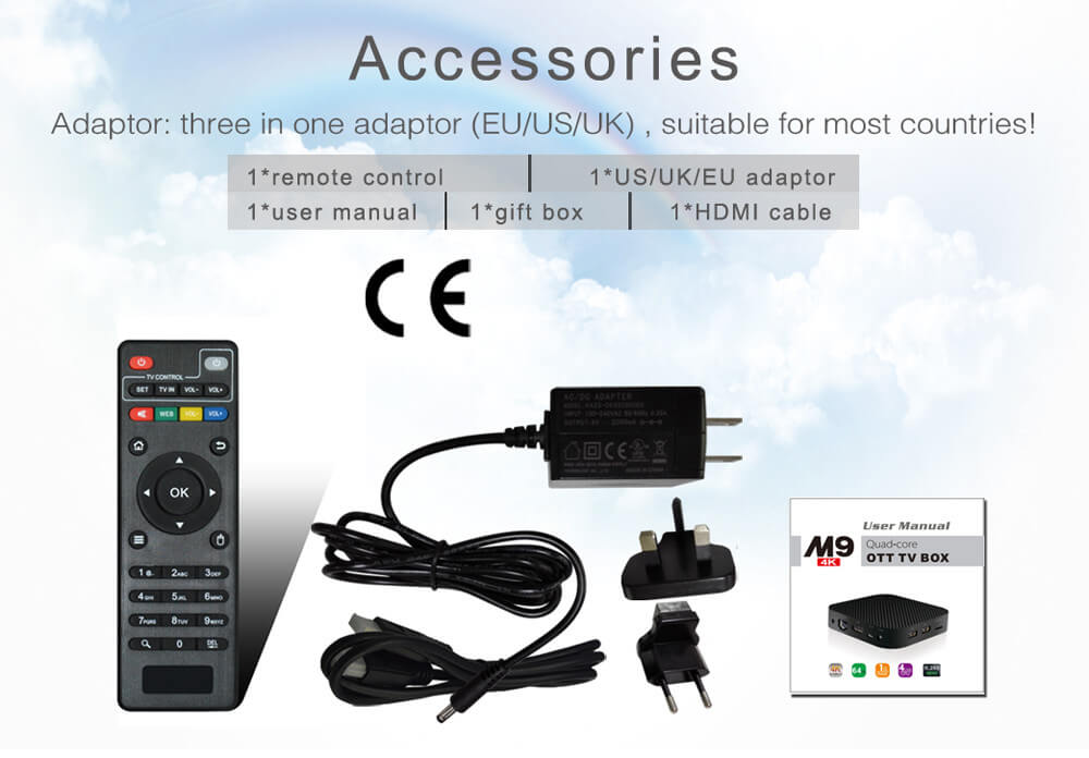M9 Android 5.1.1 4K TV BOX Amlogic S905 1G/8G WIFI 1000M LAN 10-Bit H.265 KODI Bluetooth4.0