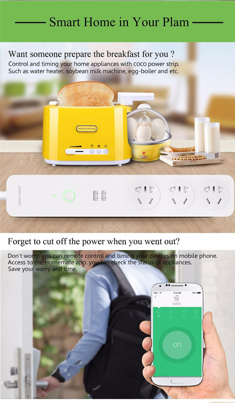 ORVIBO COCO USB WiFi Smart Home Extension Sockets Switches Remote Control Timing Plug Power Strip for iOS Android