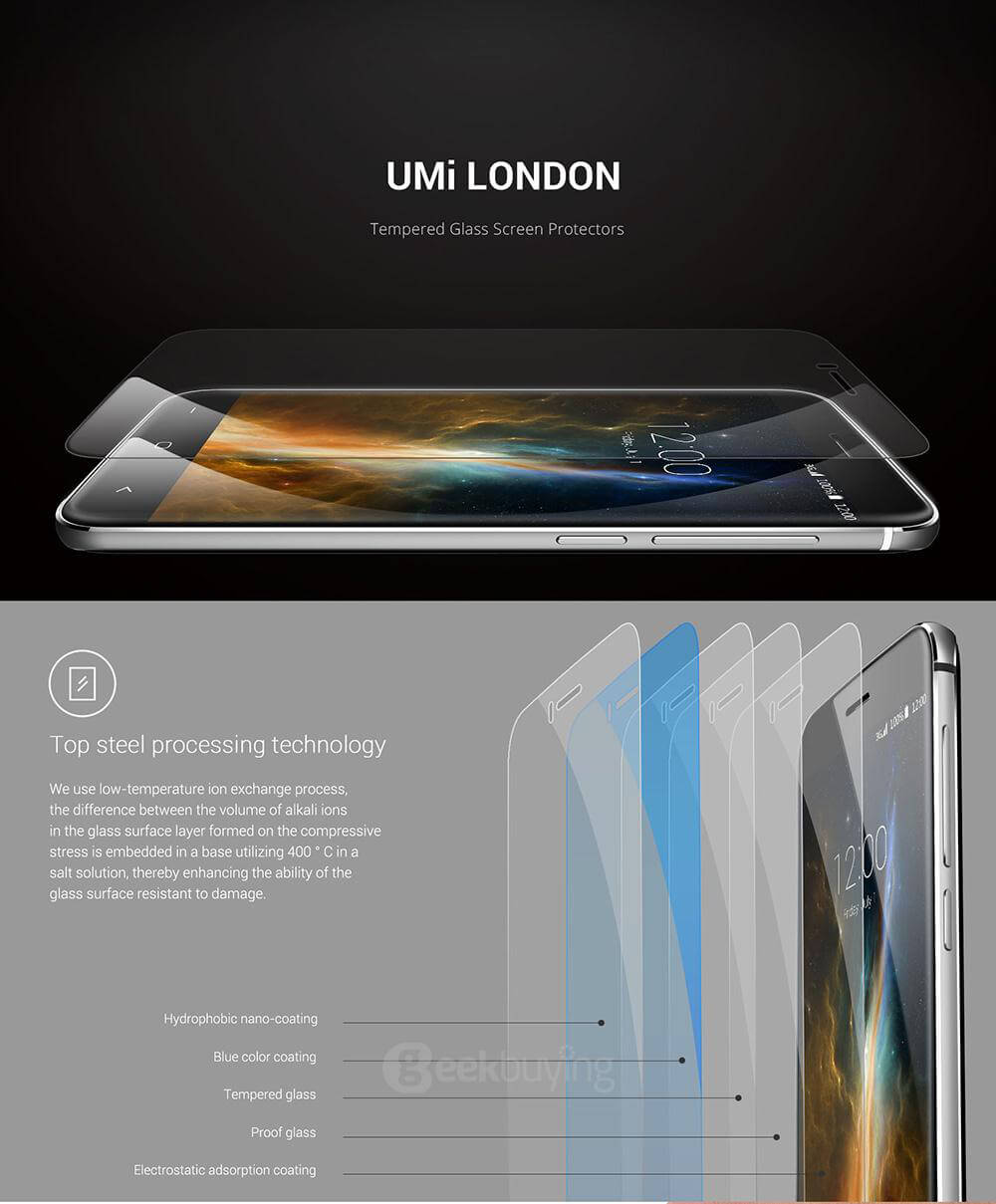 [HK Stock]Original Tempered Glass Screen Protector Glass Film Protective Cover For UMI LONDON Smartphone - Transparent