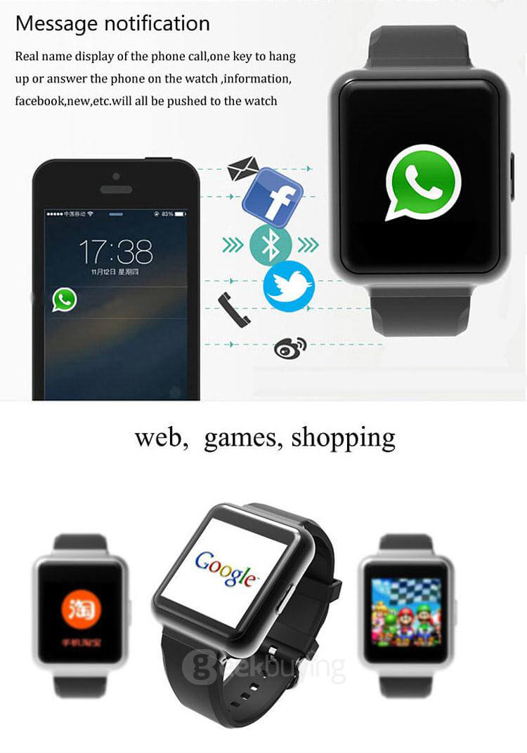 Q1 3G Smartwatch Phone Android 5.1 OS 1.54 inch MTK6580 Quad Core 1.3GHz 1GB RAM 8GB ROM Google Play GPS WiFi Bluetooth 4.1 - Silver