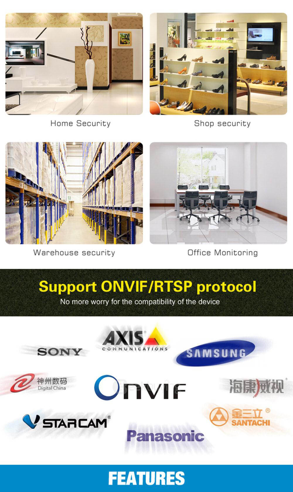 VStarcam C7837WIP IP Camera ONVIF/RTSP Protocol Multi Stream H.264 720P HD Camera - White