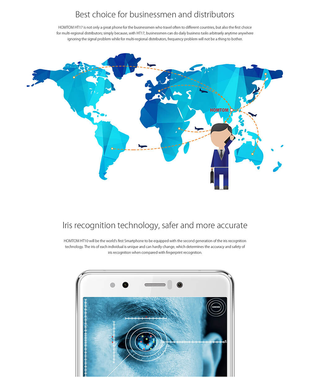 [HK Stock]HOMTOM HT10 5.5inch Android 6.0 Full Network 4G LTE Smartphone Helio X20 MT6797 Deca Core 4GB 32GB 8.0MP 21.0MP Iris Recognition OTG - White