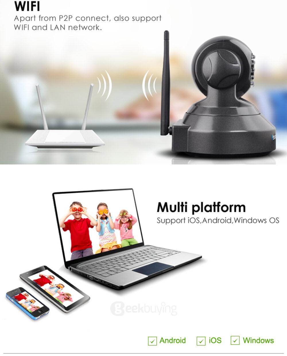 VStarcam C7837WIP IP Camera ONVIF/RTSP Protocol Multi Stream H.264 720P HD Camera - White