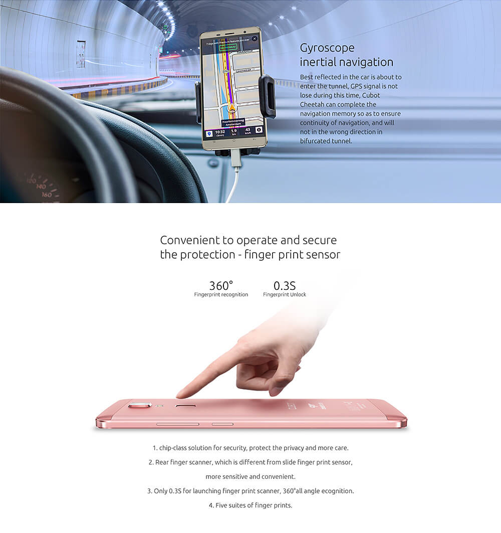 [HK Stock]CUBOT CHEETAH 5.5inch 2.5D FHD 4G LTE Android 6.0 Smartphone MTK6753A Octa Core 3GB 32GB 13.0MP Touch ID Gyroscope Hotknot OTG Metal Body - Rose Gold