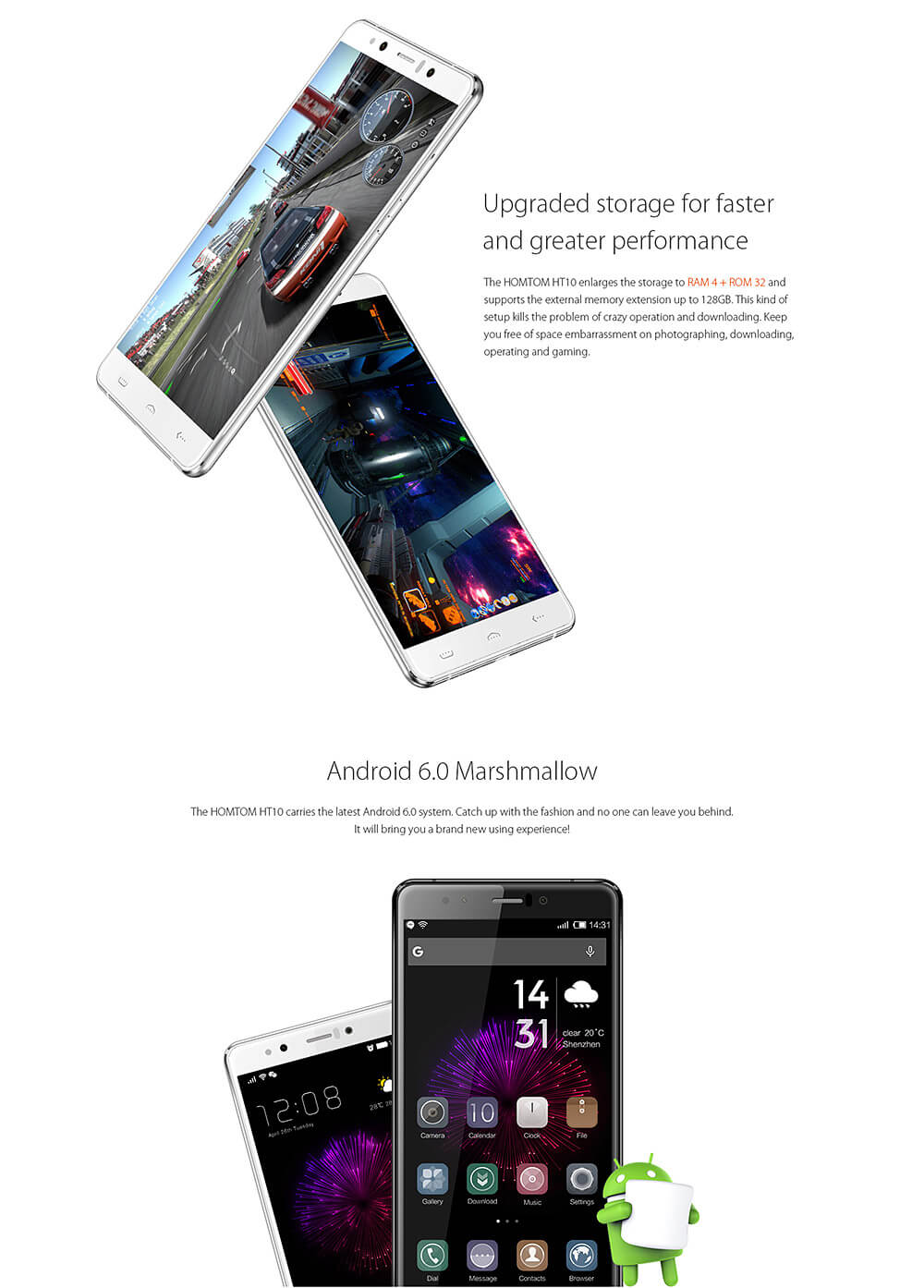 [HK Stock]HOMTOM HT10 5.5inch Android 6.0 Full Network 4G LTE Smartphone Helio X20 MT6797 Deca Core 4GB 32GB 8.0MP 21.0MP Iris Recognition OTG - White