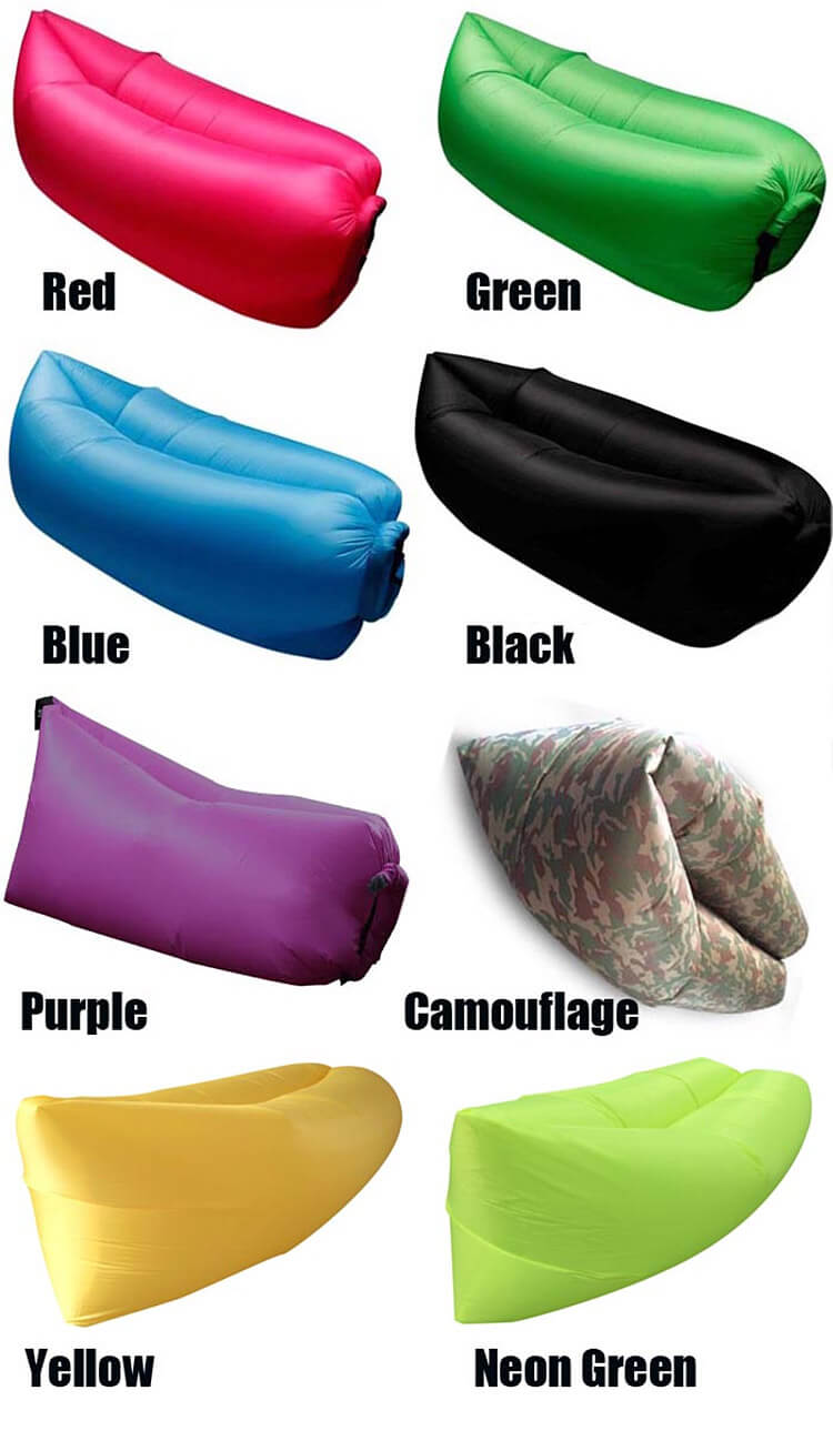 Inflatable Folding Sleeping Bag Camping Sofa Portable Beach Nylon Lazy Chair - Neon Green