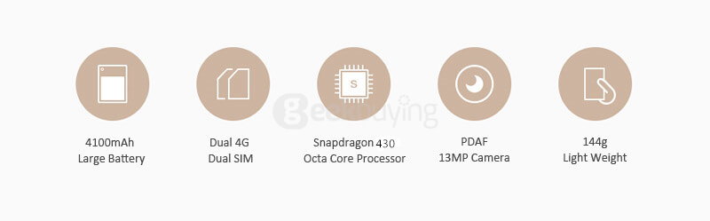 XIAOMI Redmi 3S 5.0inch HD 4G LTE MIUI 7 Smartphone Qualcomm Snapdragon 430 Octa Core 2GB 16GB 5.0MP+13.0MP Touch ID Fast Charge 4100mAh Metal Body - Gold