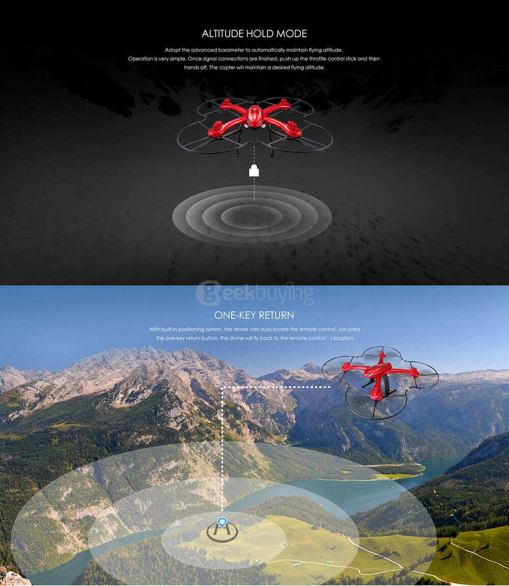 MJX X102H X-SERIES Upgrade X101 FPV Altitude Hold One Key Return 2.4G 4CH 6Axis RC Quadcopter RTF Red