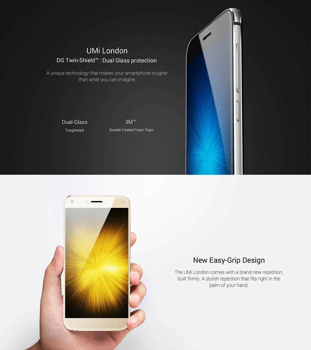 [HK Stock]UMI LONDON 5.0inch 2.5D HD Screen Android 6.0 3G Smartphone MT6580 Quad Core 1GB RAM 8GB ROM 8.0MP+2.0MP WIFI GPS - Black