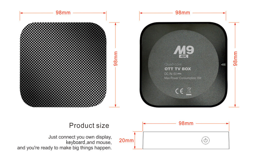 M9 Android 5.1.1 4K TV BOX Amlogic S905 1G/8G WIFI 1000M LAN 10-Bit H.265 KODI Bluetooth4.0