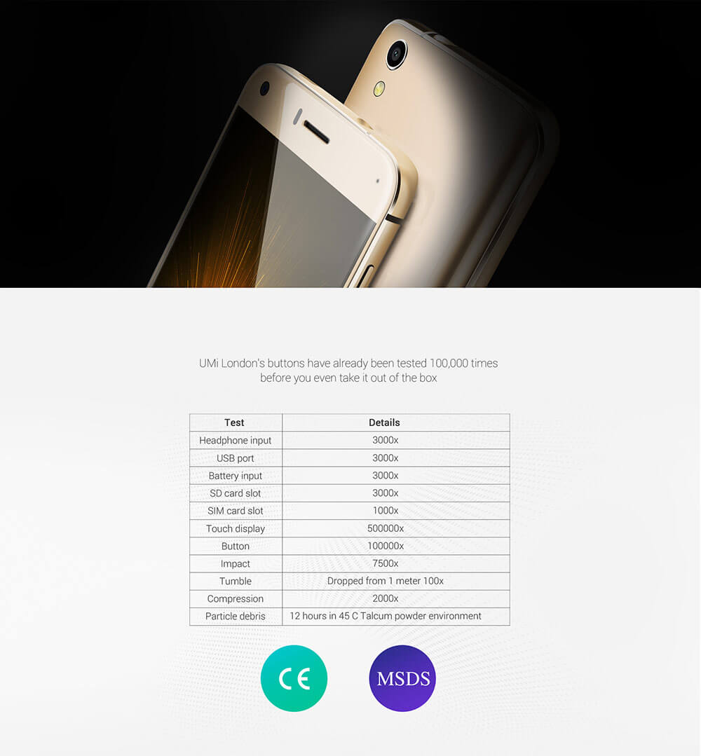 [HK Stock]UMI LONDON 5.0inch 2.5D HD Screen Android 6.0 3G Smartphone MT6580 Quad Core 1GB RAM 8GB ROM 8.0MP+2.0MP WIFI GPS - Black