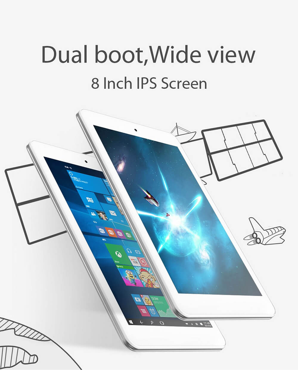 Cube iWork8 Air Tablet 8 inch Intel Cherry Trail Z8300 Dual OS Windows 10 + Android 5.1 2GB/32GB Quad Core 1.84Ghz IPS 1920*1200 - White