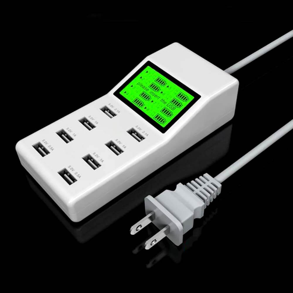 8 Ports USB Wall Charger 9.2A Smart Desktop Charging Station Hub LCD Display - US Plug