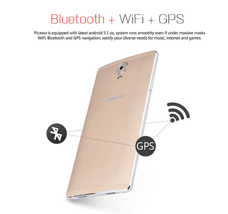 AMIGOO M1 Max 6.0 Inch QHD Screen 3G Android 5.1 MT6580 Quad Core Smartphone 512MB RAM 8GB ROM 2850mAh Bluetooth WIFI GPS - Gold
