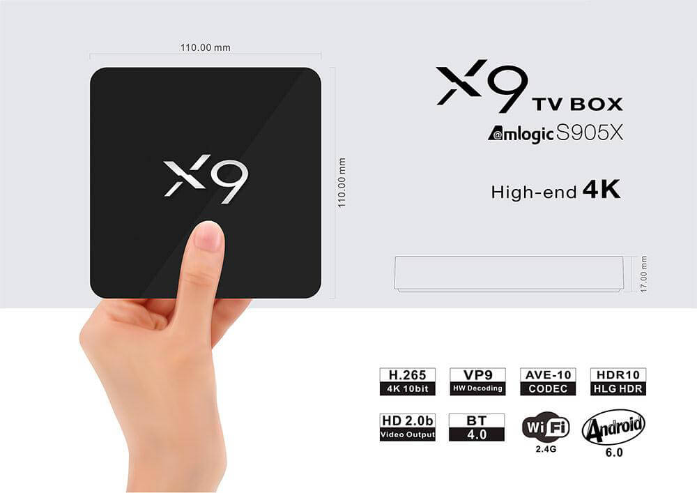 [Spain Stock]X9 4K Amlogic S905X Android 6.0 Marshmallow 64Bit 2G/8G TV Box KODI Preinstallled WIFI Bluetooth 4.0