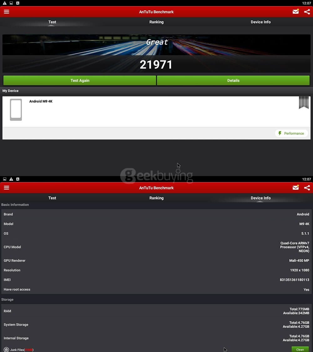 M9 Android 5.1.1 4K TV BOX Amlogic S905 1G/8G WIFI 1000M LAN 10-Bit H.265 KODI Bluetooth4.0