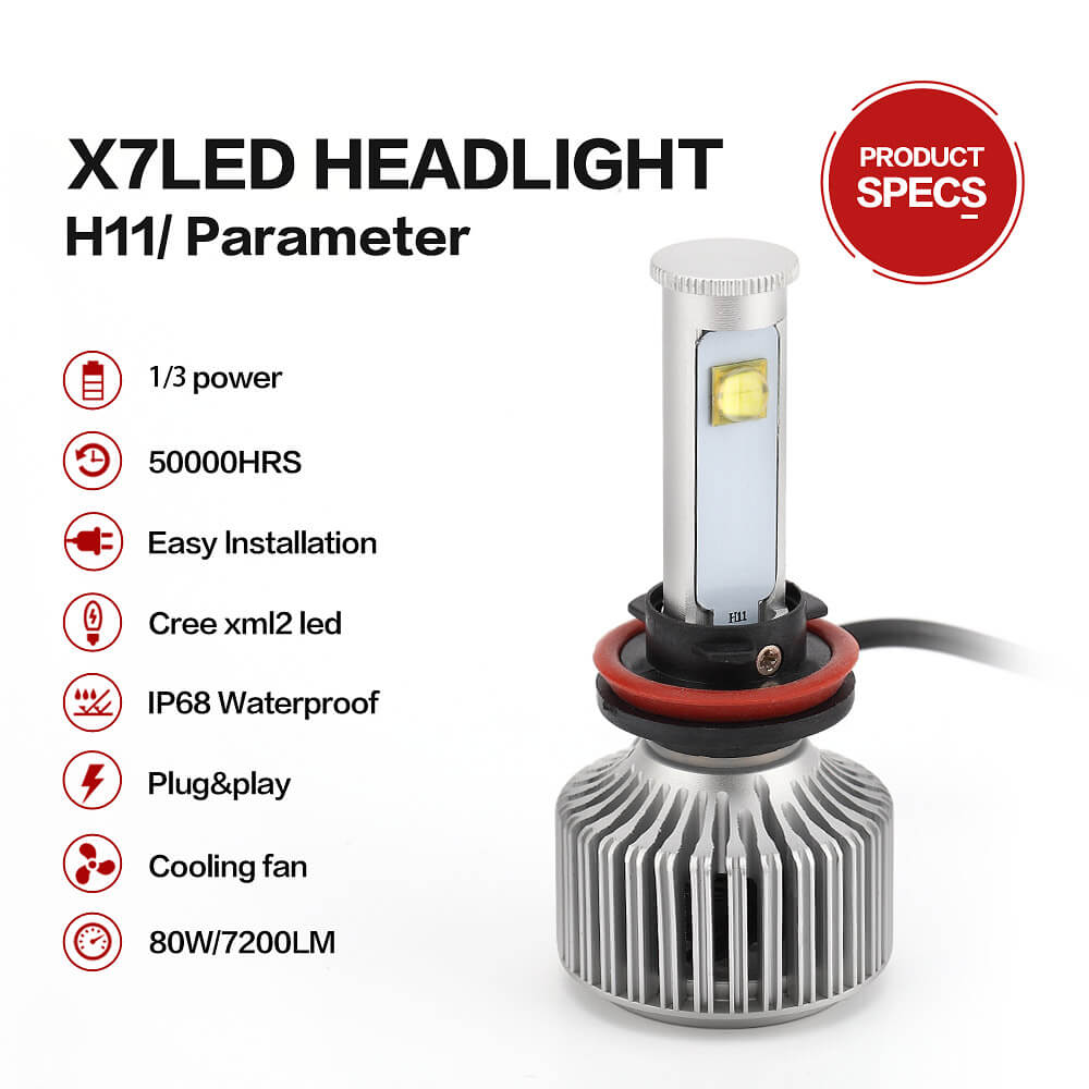 X7 H11-6000K-A 40W 3600LM LED Car Headlight Kit IP68 Auto Lighting System Car LED Bulb