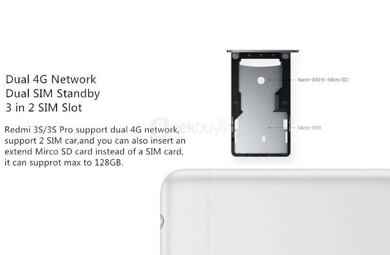 XIAOMI Redmi 3S 5.0inch HD 4G LTE MIUI 7 Smartphone Qualcomm Snapdragon 430 Octa Core 2GB 16GB 5.0MP+13.0MP Touch ID Fast Charge 4100mAh Metal Body - Gold