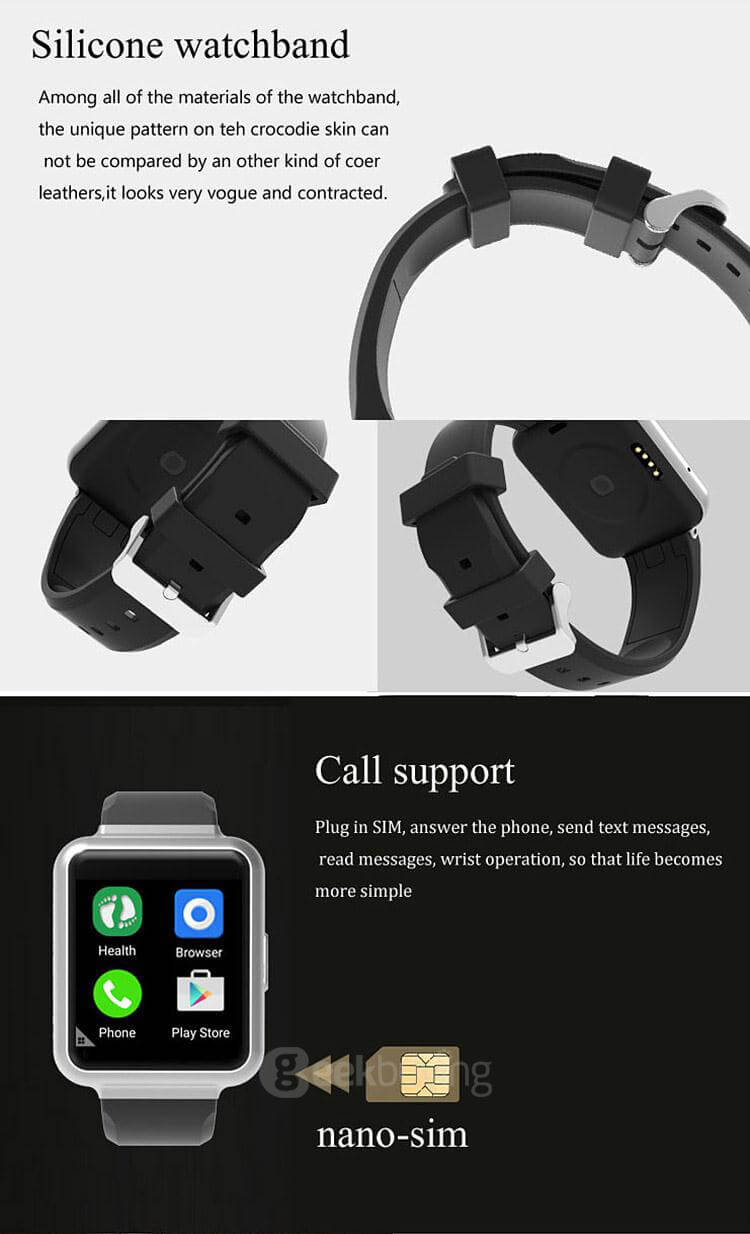 Q1 3G Smartwatch Phone Android 5.1 OS 1.54 inch MTK6580 Quad Core 1.3GHz 1GB RAM 8GB ROM Google Play GPS WiFi Bluetooth 4.1 - Silver