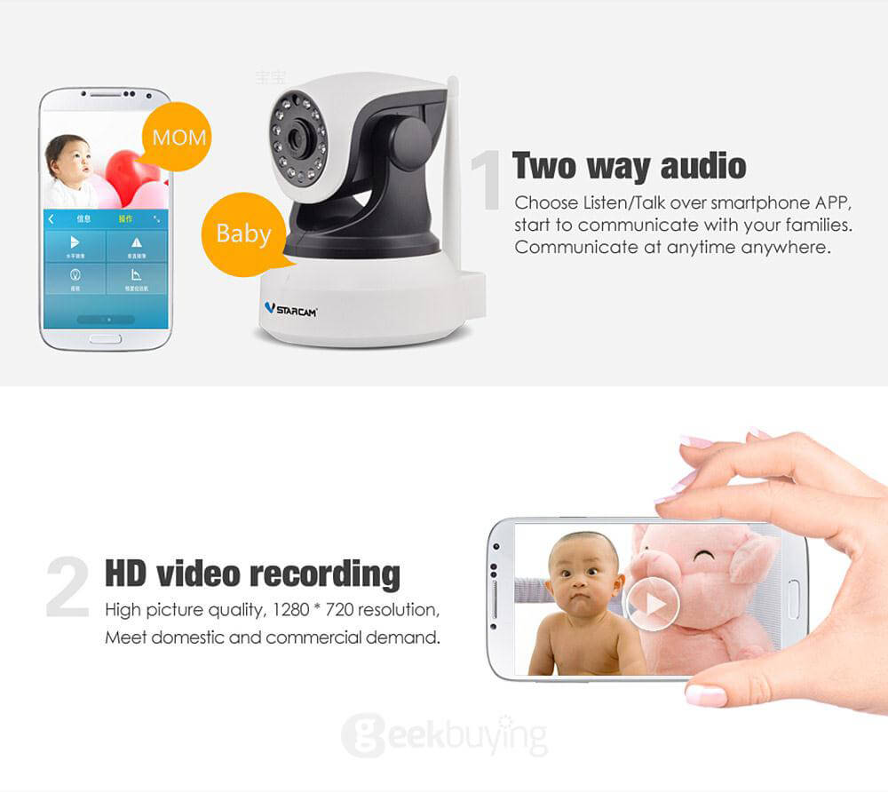 VStarcam C7824WIP HD 720P WiFi Indoor IP Camera ONVIF2.0 Sonic Transfer Fast Code Matching