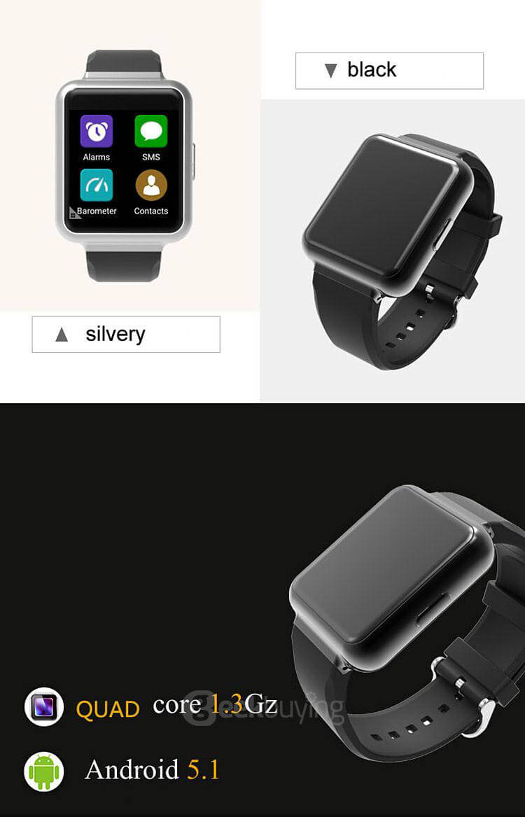 Q1 3G Smartwatch Phone Android 5.1 OS 1.54 inch MTK6580 Quad Core 1.3GHz 1GB RAM 8GB ROM Google Play GPS WiFi Bluetooth 4.1 - Silver