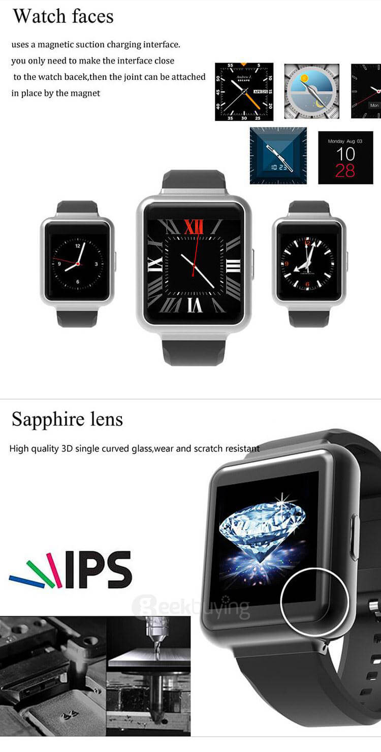 Q1 3G Smartwatch Phone Android 5.1 OS 1.54 inch MTK6580 Quad Core 1.3GHz 1GB RAM 8GB ROM Google Play GPS WiFi Bluetooth 4.1 - Silver