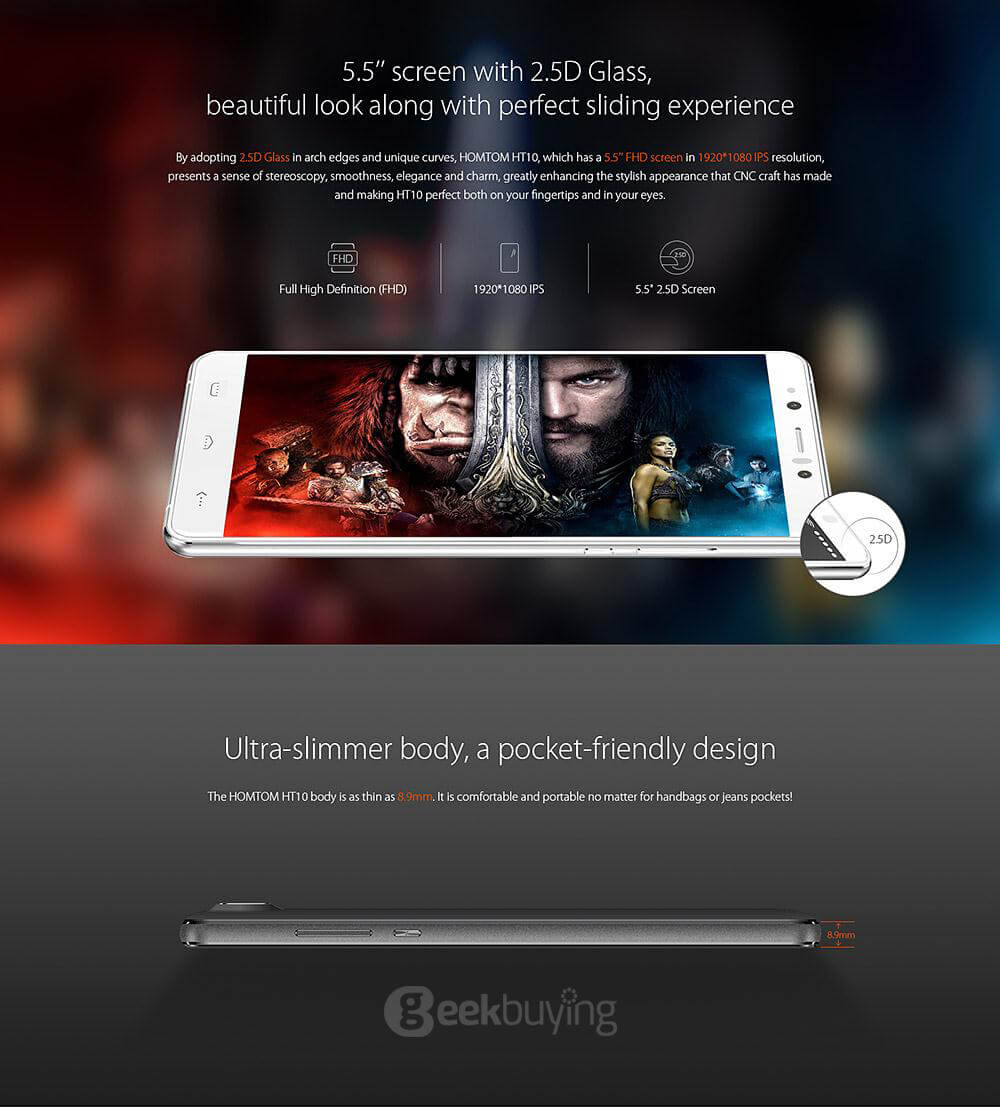 [HK Stock]HOMTOM HT10 5.5inch Android 6.0 Full Network 4G LTE Smartphone Helio X20 MT6797 Deca Core 4GB 32GB 8.0MP 21.0MP Iris Recognition OTG - Black