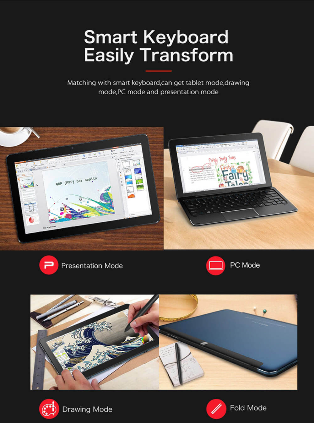 [Package A] Cube i7 Book 2 In 1 Type-C Stylus Tablet + Cube CDK09 Suction Docking Keyboard