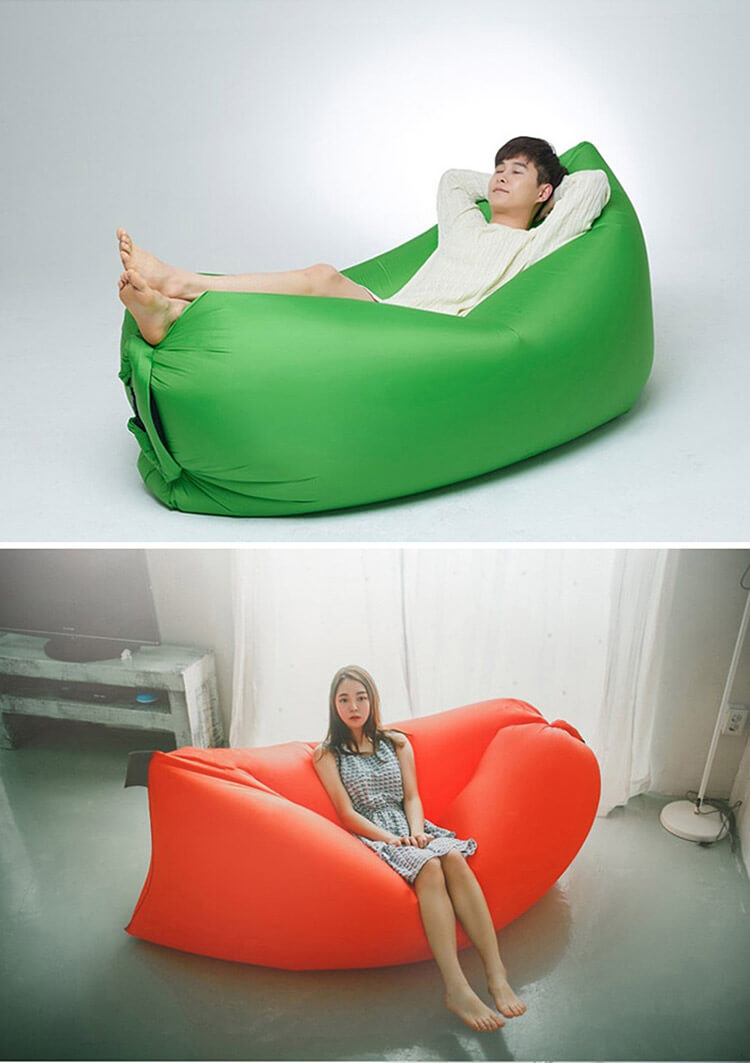 Inflatable Folding Sleeping Bag Camping Sofa Portable Beach Nylon Lazy Chair - Neon Green