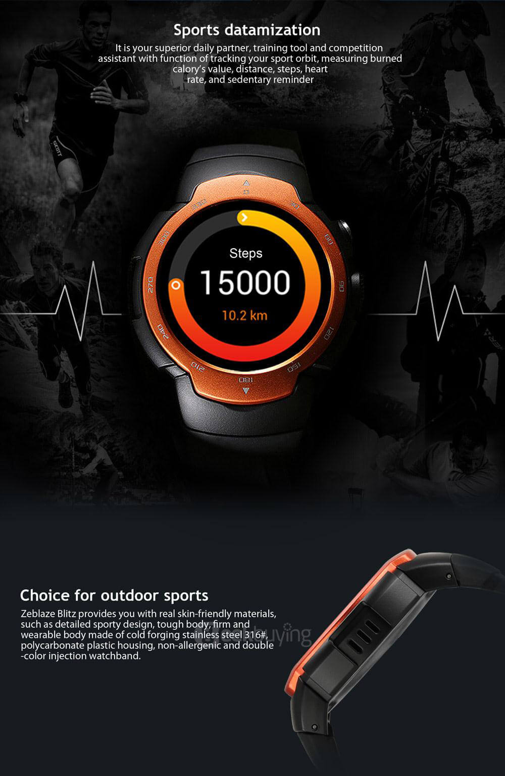 Zeblaze Blitz 3G Smartwatch Phone Android 5.1 MTK6580 Quad Core 1.3GHz 512MB RAM 4GB ROM Bluetooth 4.0 WiFi Google Play GPS Camera - Orange