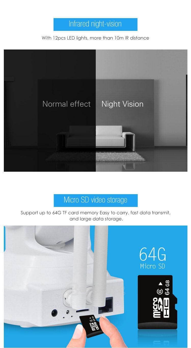 Vstarcam Eye4 C7837WIP-AR IP Camera 720P Wireless Network Intelligent Home Security Alarm System - Black