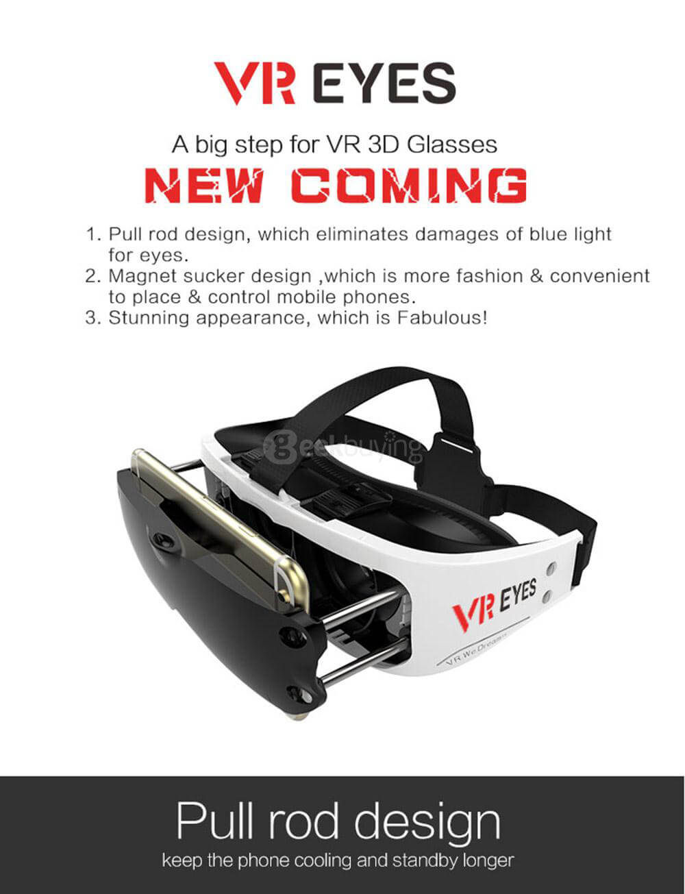 VR-eyes V1 FOV124 Immersive 3D VR Virtual Reality Headset IPD & Focus Adjustable for 3.5-5.7inches Smartphones - Red