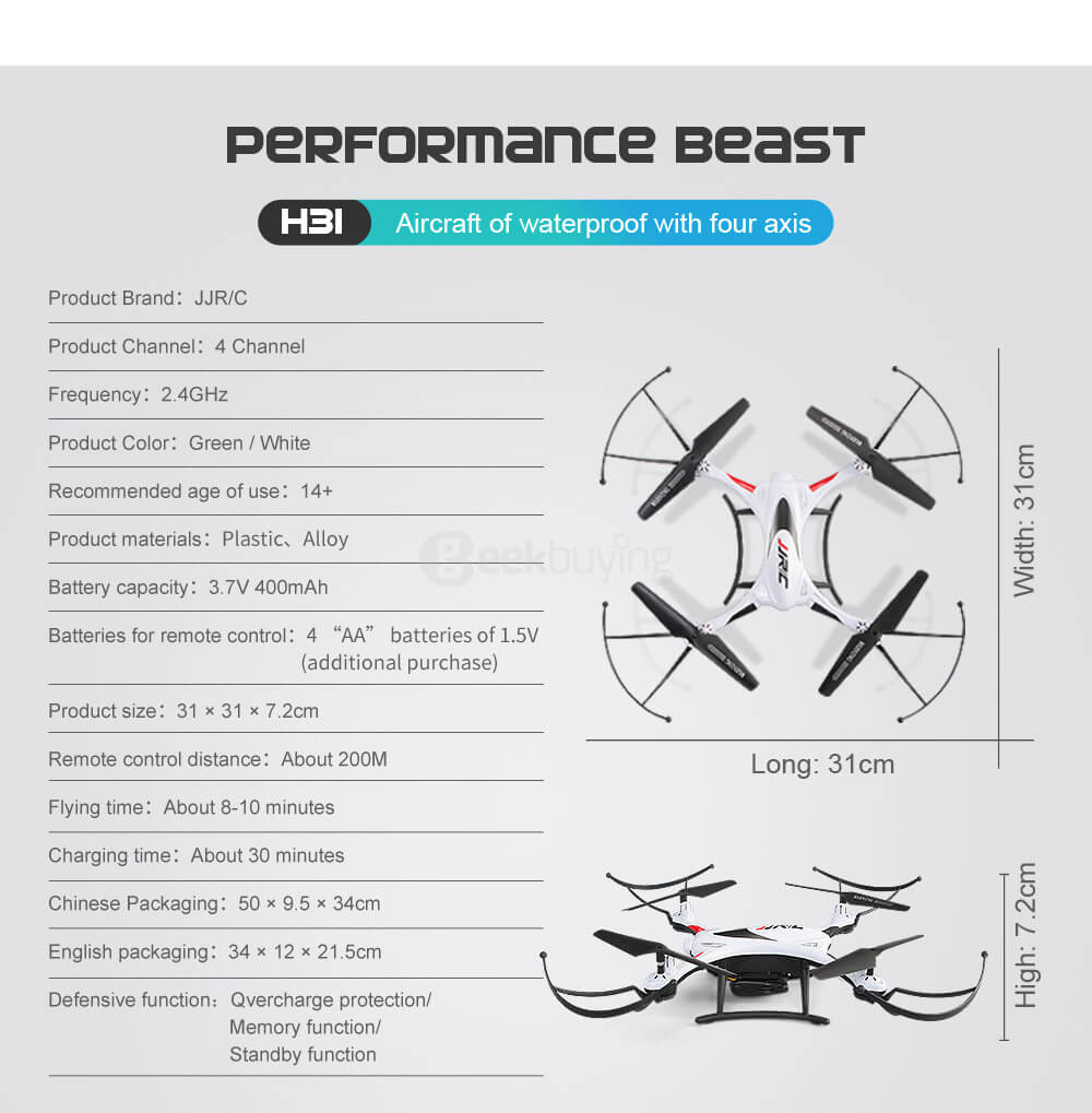 JJRC H31 Waterproof Headless Mode One Key Return 2.4G 4CH 6Axis RC Quadcopter RTF - White