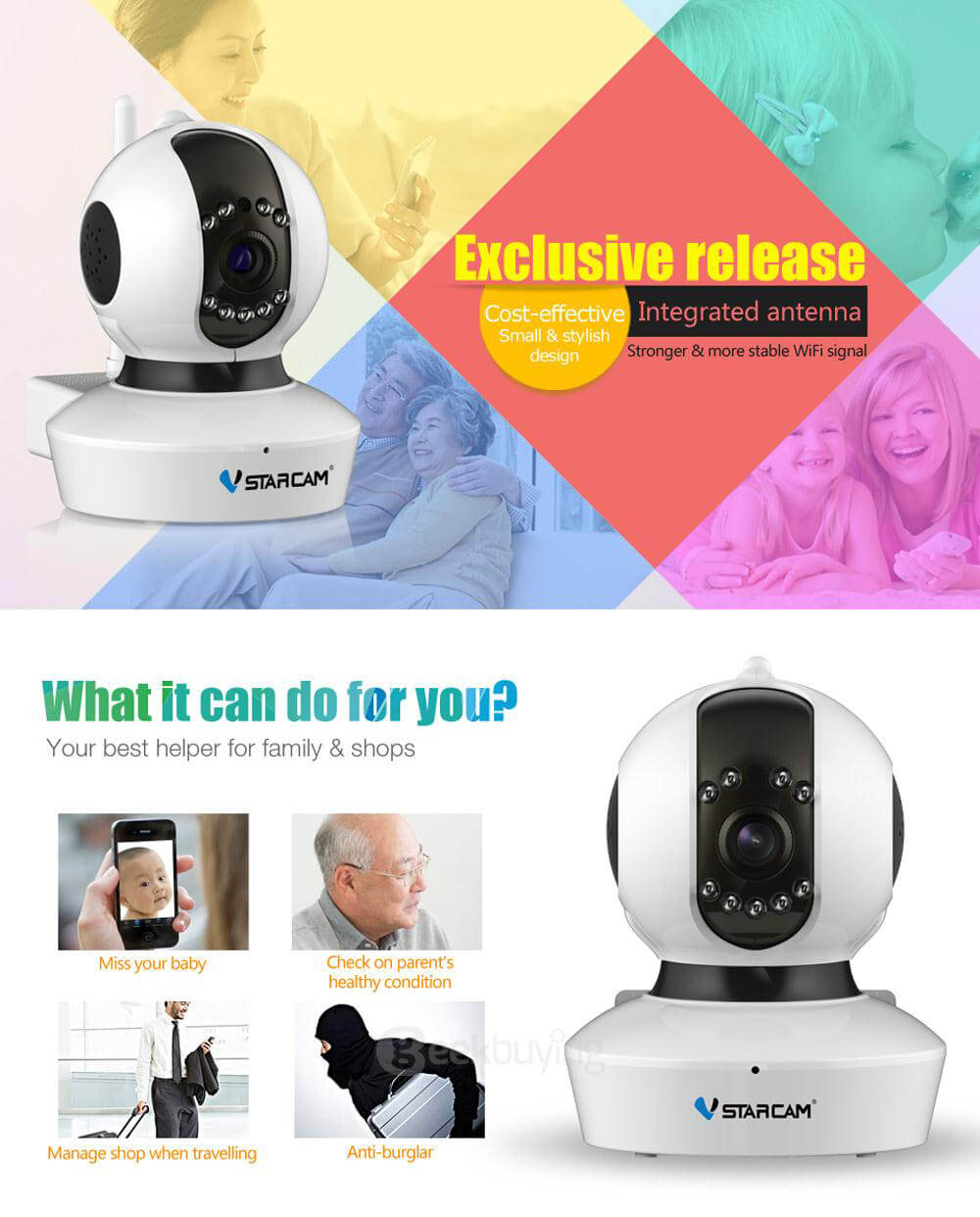 Vstarcam C7823WIP IP Camera 1.0MP H.264 720P HD Camera ONVIF Protocol Night Vision Wireless Network Camera