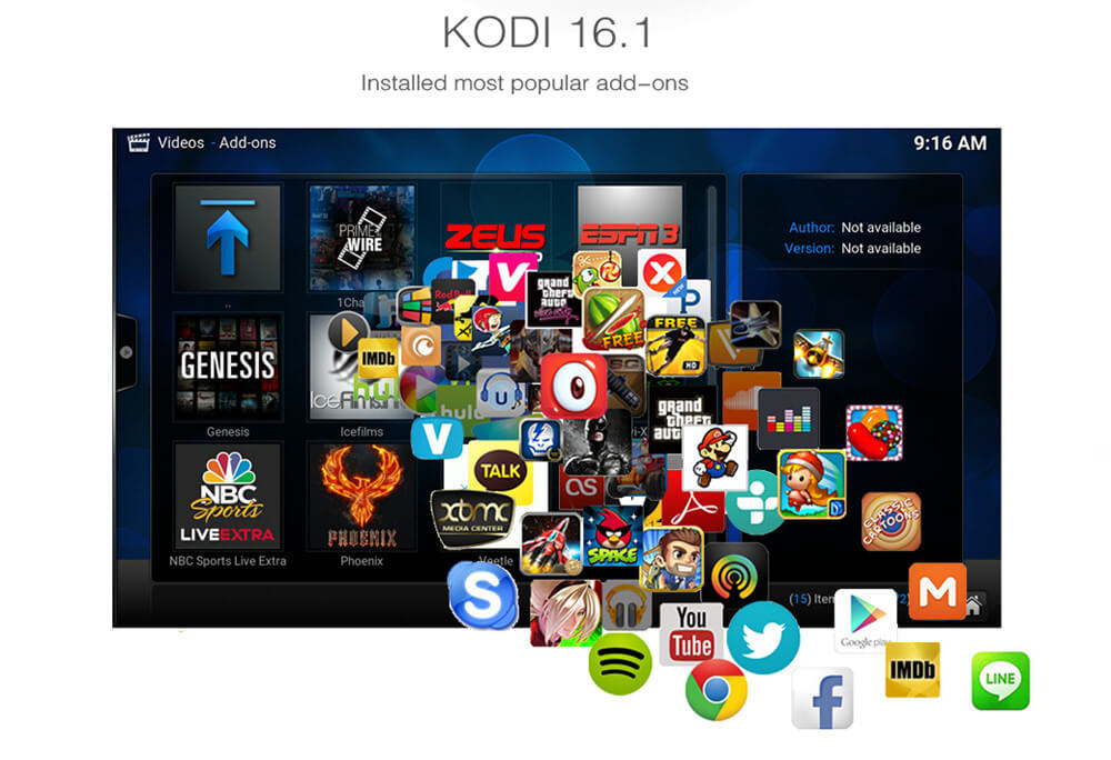 M9 Android 5.1.1 4K TV BOX Amlogic S905 1G/8G WIFI 1000M LAN 10-Bit H.265 KODI Bluetooth4.0