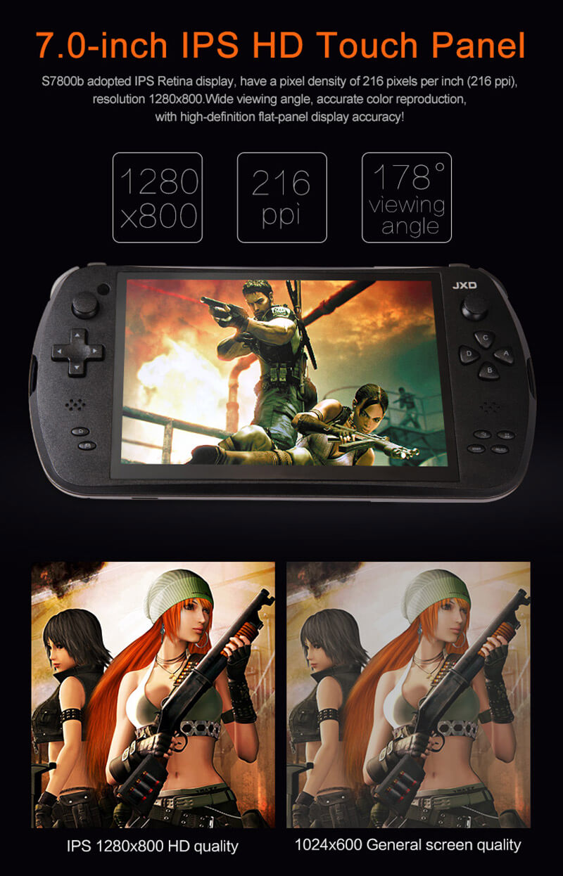 JXD S7800B 7 Inch Android 4.4 2GB/16GB GamePad Rockchip RK3188 Quad Core 1.4GHz Handheld Game Console IPS 1280*800 HDMI - Black