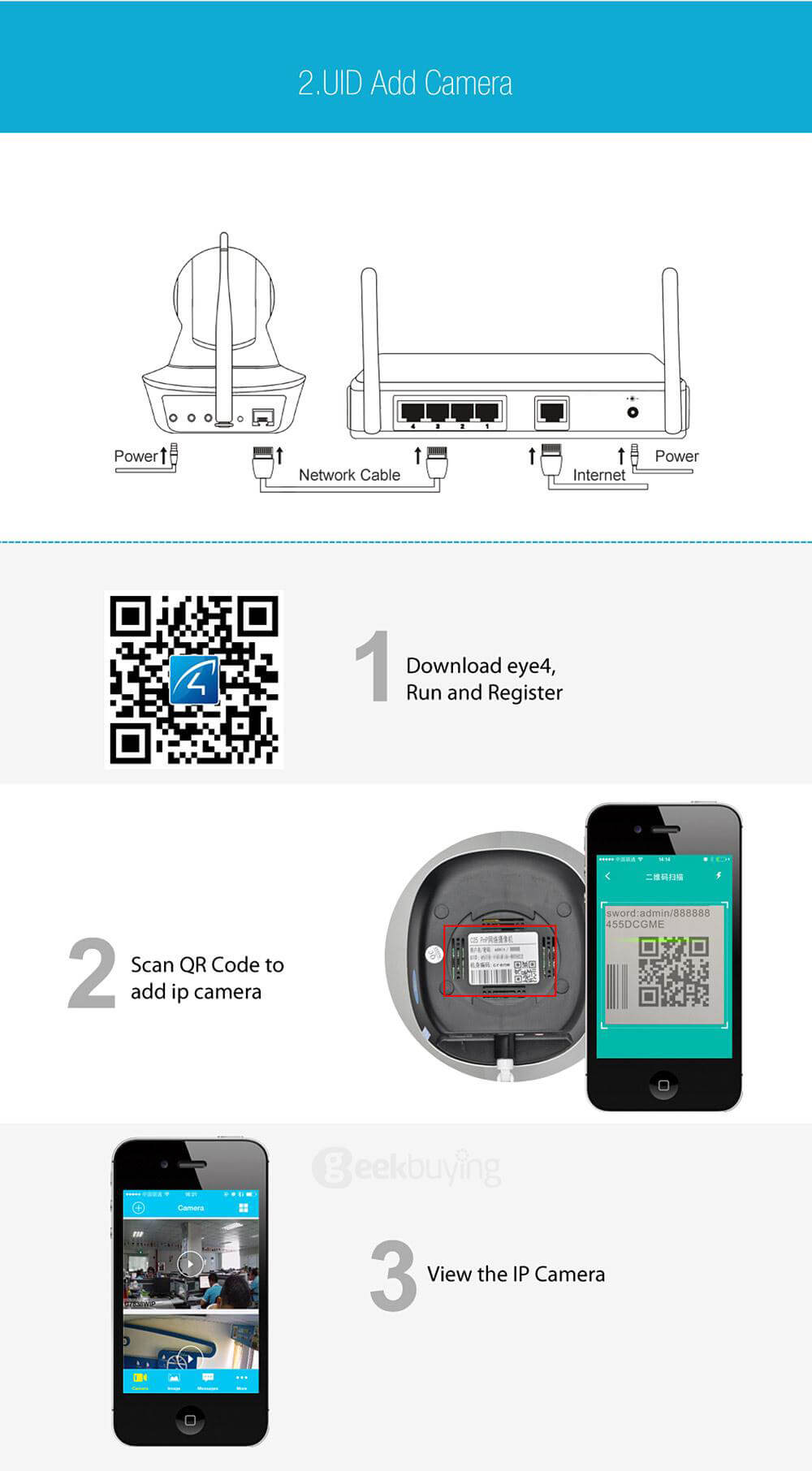 Vstarcam Eye4 C7825WIP 720P HD IP Camera  Two Way Audio 360 Degrees View Angle