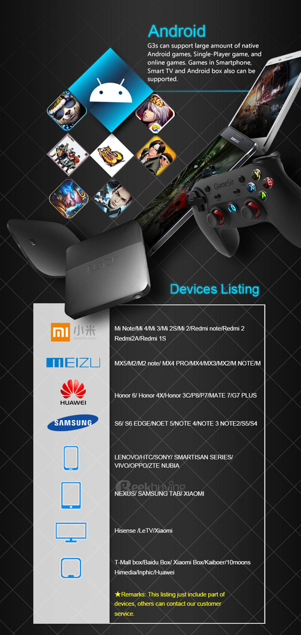 GameSir G3s Enhanced Edition Wireless Gamepad 2.4GHz Bluetooth 4.0 Connection Game Controller for iOS/Android/Windows/PS3 - Black