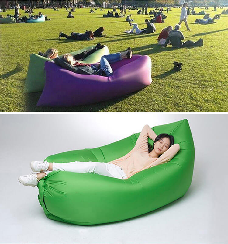 Inflatable Folding Sleeping Bag Camping Sofa Portable Beach Nylon Lazy Chair - Neon Green