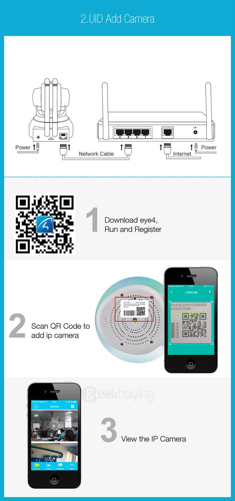 Vstarcam Eye4 C7837WIP-AR IP Camera 720P Wireless Network Intelligent Home Security Alarm System - Black