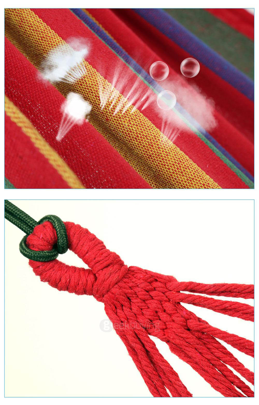 Outdoor Colorful Stripe Canvas Hammock Single Person Hammock for Camping Hiking Picnic - Red