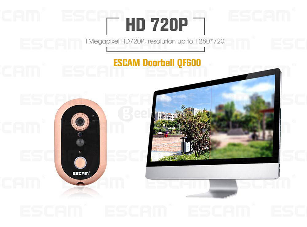 ESCAM QF600 Smart WiFi Doorbell IP Camera 720P HD Wireless Doorbell - Golden