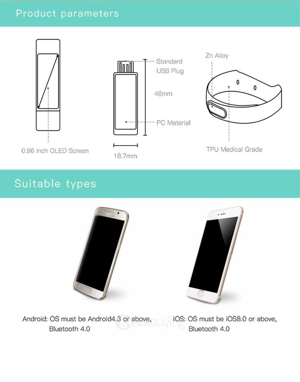 iWOWNfit i5 Pro Bluetooth 4.0 Smart Bracelet with 0.96