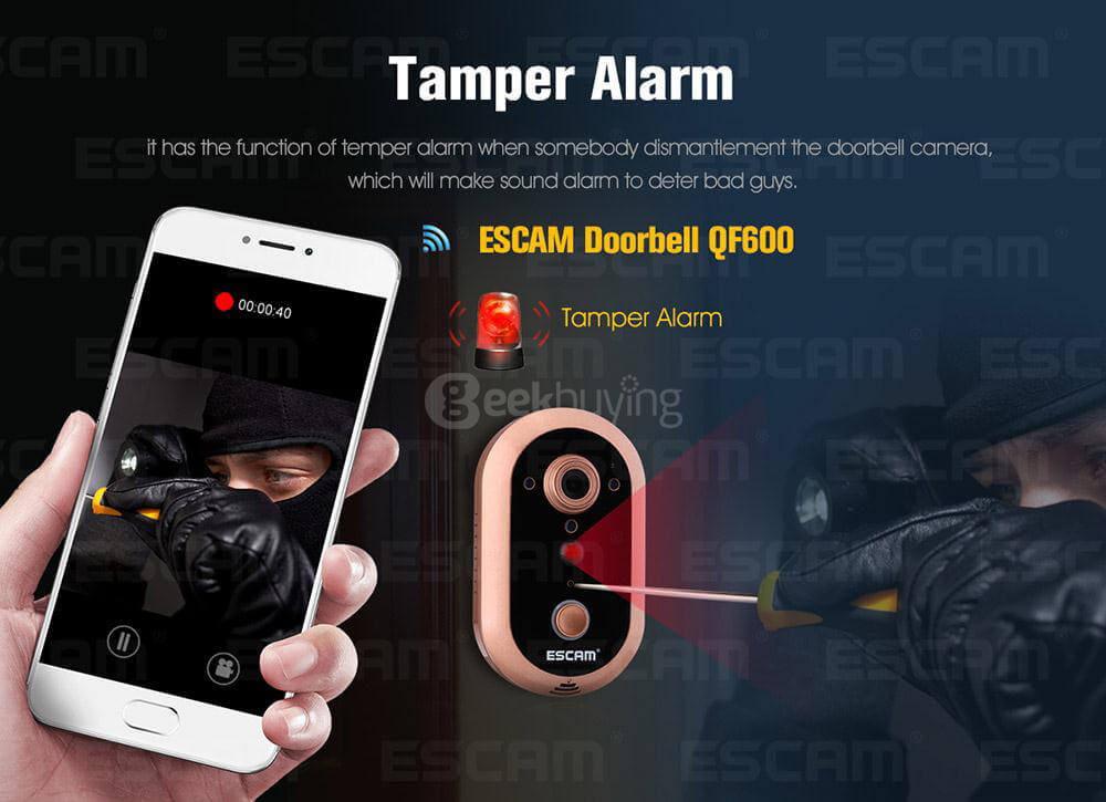ESCAM QF600 Smart WiFi Doorbell IP Camera 720P HD Wireless Doorbell - Golden