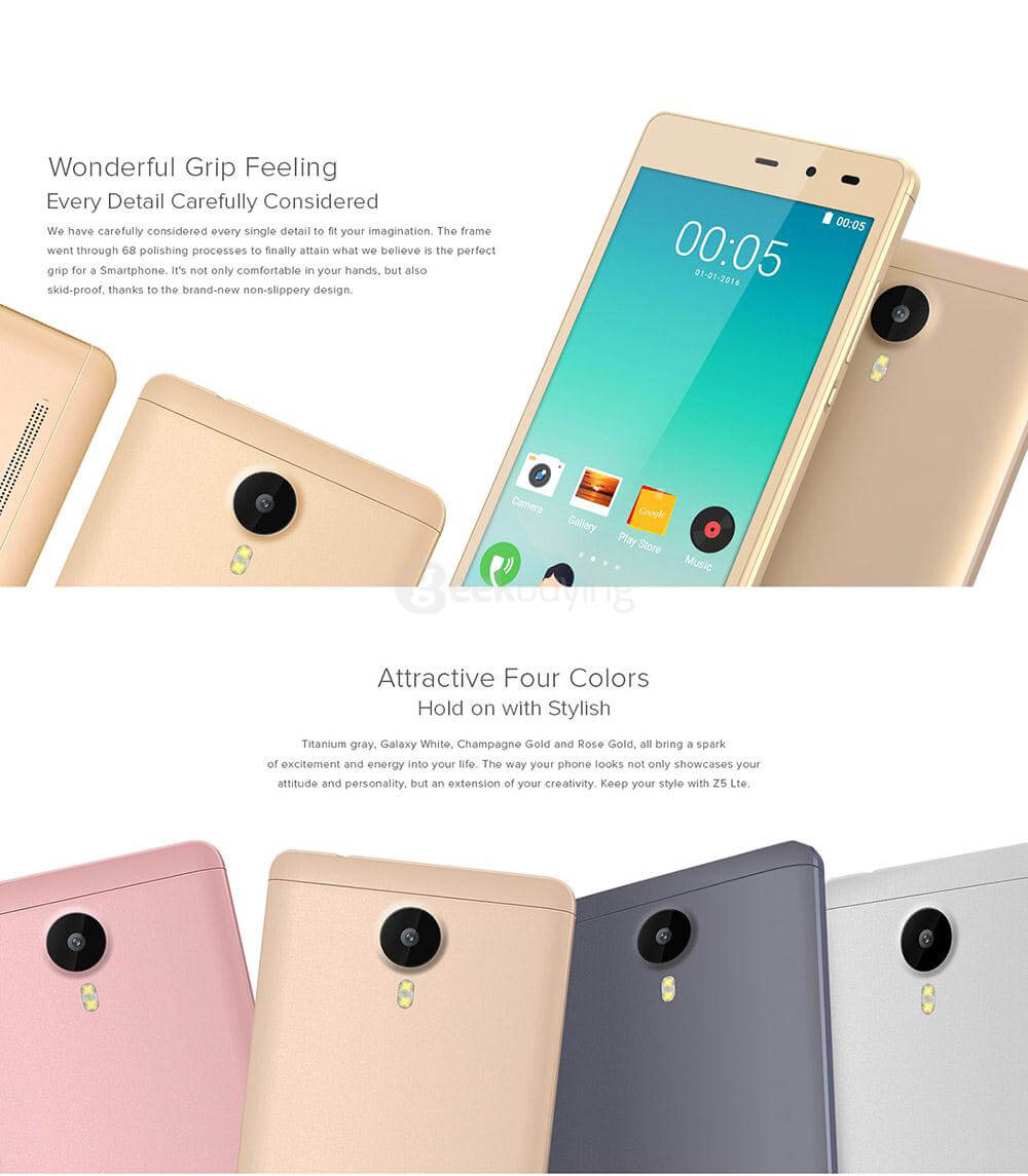 [HK Stock]LEAGOO Z5L 5.0inch 4G LTE Android 6.0 MT6735 Smartphone Quad Core 1.0GHz 1GB RAM 8GB ROM 5.0MP Dual SIM WIFI GPS - Gold