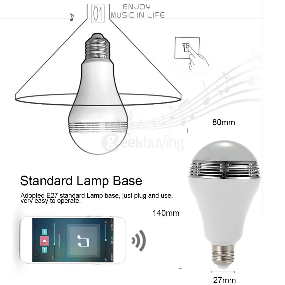 TS-D03 Smart Wireless Bluetooth Speaker Lamp LED Bulb E27 3W with RGB LED Light APP Control for iPhone Android - White