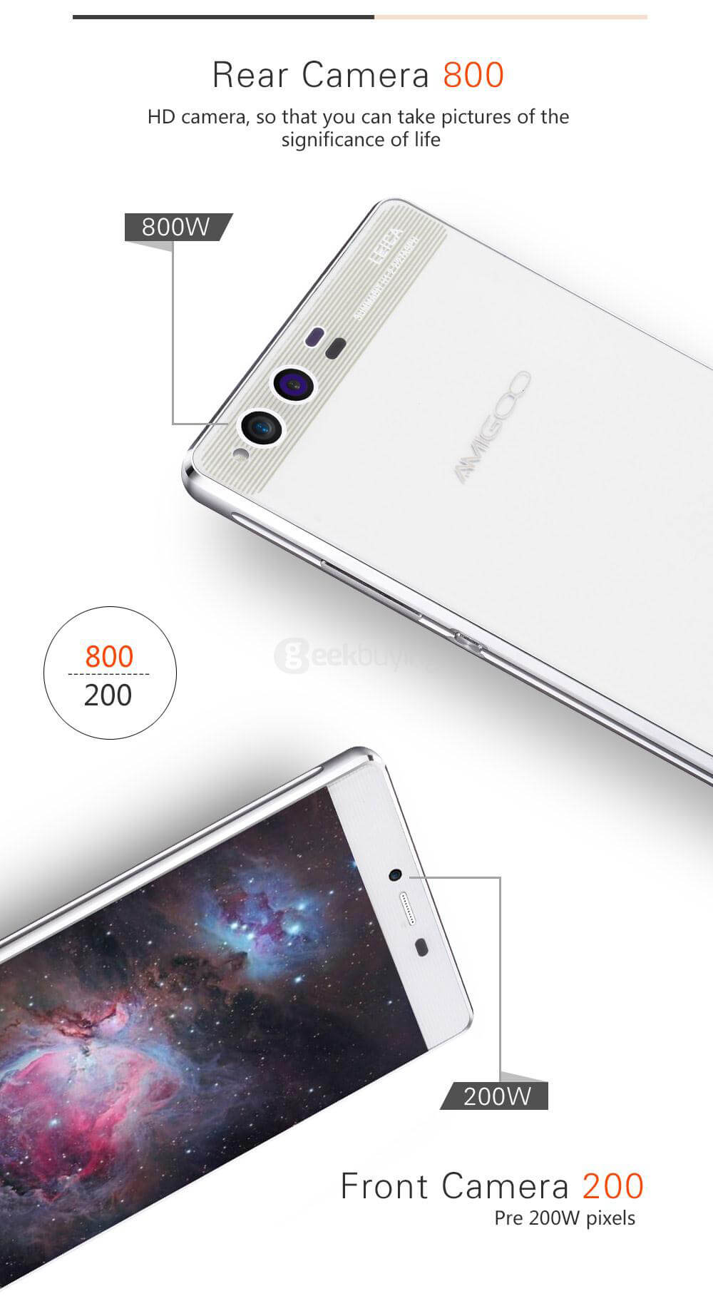 AMIGOO R900 5.5inch QHD IPS Screen 3G Android 5.1 MT6580 Quad Core Smartphone 1GB RAM 8GB ROM 8.0MP Camera 2000mAh WIFI GPS - White