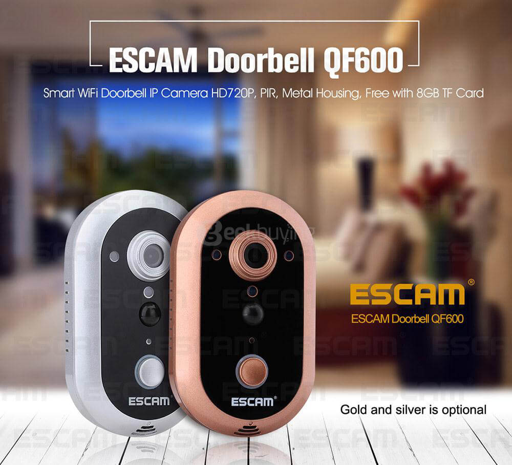 ESCAM QF600 Smart WiFi Doorbell IP Camera 720P HD Wireless Doorbell - Silver