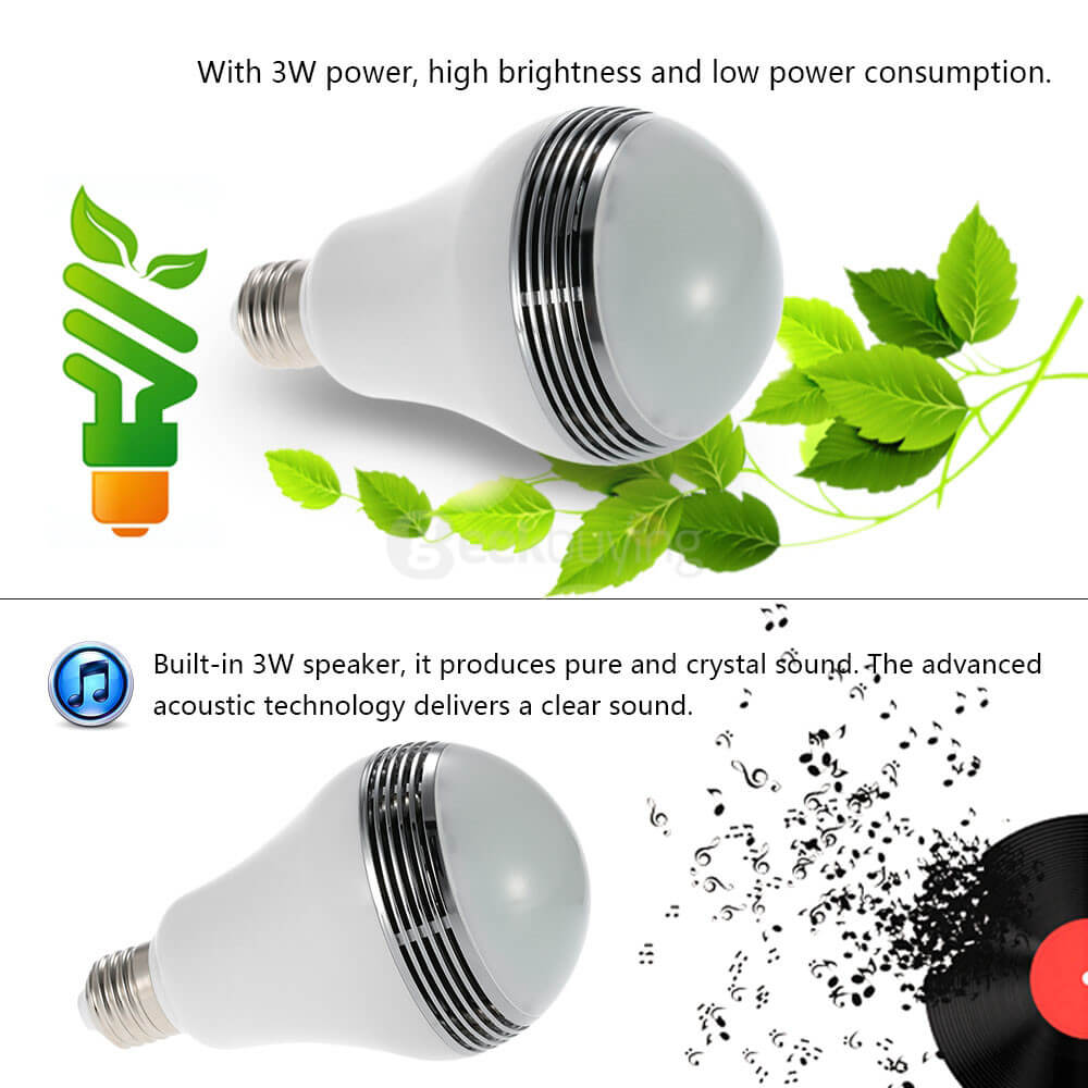 TS-D03 Smart Wireless Bluetooth Speaker Lamp LED Bulb E27 3W with RGB LED Light APP Control for iPhone Android - White